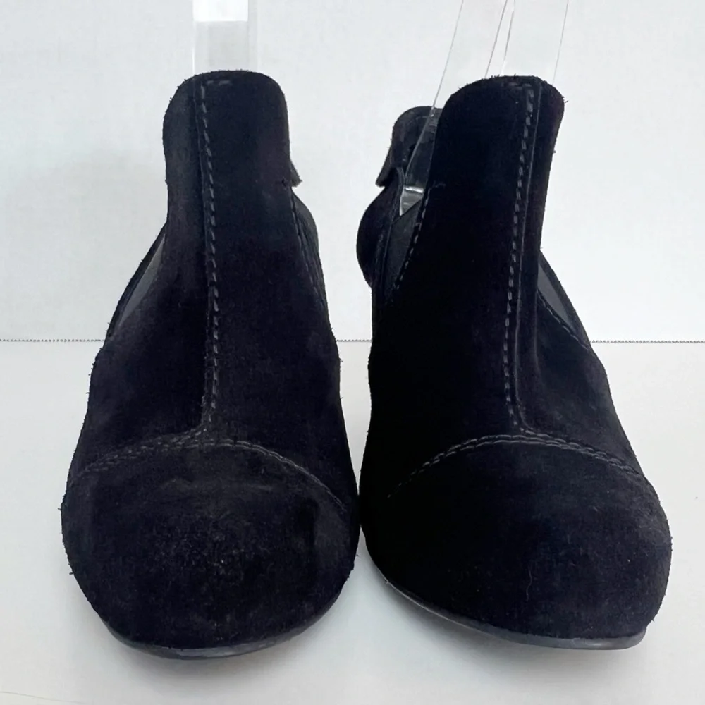 •PEDRO GARCIA• Black Suede Slip On Heel Bootie Pumps‎ Shootie Size 36.5 / US 6.5